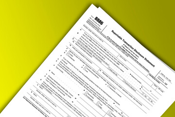 Fototapeta premium Form 8886 documentation published IRS USA 12.18.2019. American tax document on colored