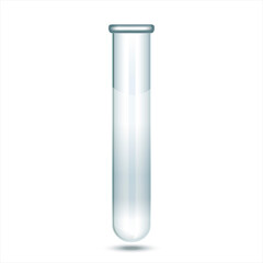 Transparent glass test tube isolated on a white background. 3d illustration. Can be use for medicine, science, pharmacy and other.