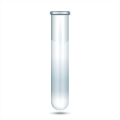 Transparent glass test tube isolated on a white background. 3D image. Can be use for medicine, science, pharmacy and other. - obrazy, fototapety, plakaty