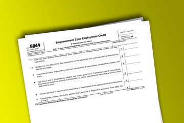 Form 8844 documentation published IRS USA 03.17.2020. American tax document on colored