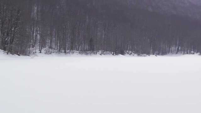 Biograd Lake (Biogradsko Lake) covered with snow in the winter time, Montenegro