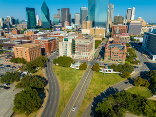Aerial of Dealey Plaza Downtown Dallas Skyline
