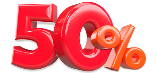 3d render fifty percent with transparent background