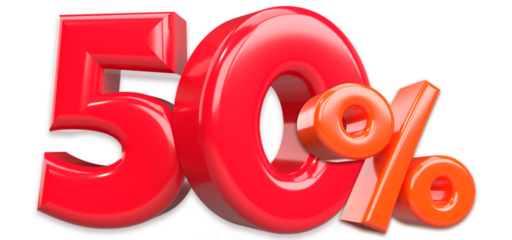 3d render fifty percent with transparent background