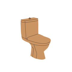 Classic beige toilet bowl with flush cistern. Vector illustration isolated on white background.