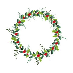 Christmas holiday holly wreath vector illustration graphic