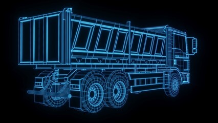 Naklejka na ściany i meble 3D rendering illustration Lorry blueprint glowing neon hologram futuristic show technology security for premium product business finance 
