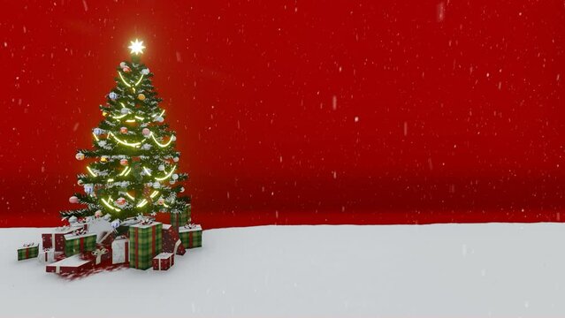 Animated video of Christmas tree lights that light up when it snows to celebrate Christmas