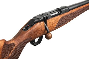 Modern bolt-action carbine with a wooden stock. Weapons for sports, hunting and self-defense....