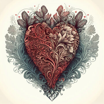 Intricate Floral Heart Design. Computer generated image. 