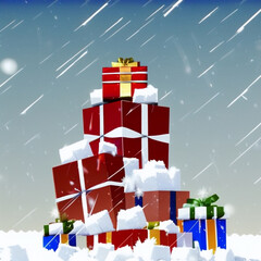 Fototapeta na wymiar Christmas gift box shaped like a christmas tree, snowflakes, 