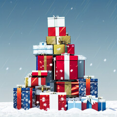 Christmas gift box shaped like a christmas tree, snowflakes.