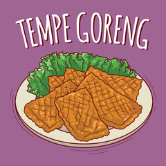 Tempe goreng illustration Indonesian food with cartoon style