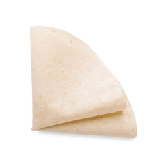 Delicious folded Armenian lavash on white background, top view