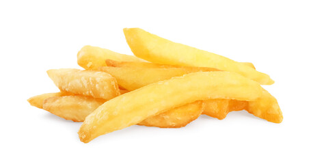 Delicious fresh french fries on white background