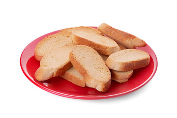 Plate of hard chuck crackers on white background