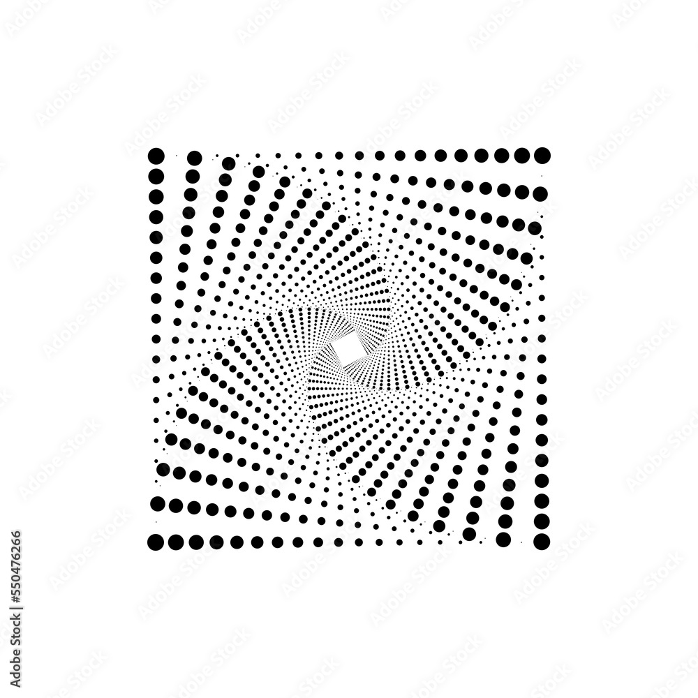 Poster modern square spiral. optical pattern. halftone art. vector illustration. stock image.