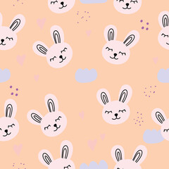 Seamless pattern cute hand drawn rabbit