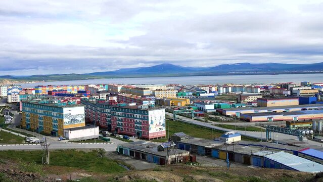 The city of Anadyr from a height. Chukotka, the polar region of the tundra