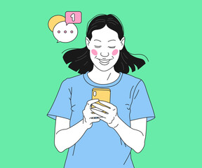 Beautiful young women Looking on Smartphones and Chatting. Female Characters collection. vector illustrations.