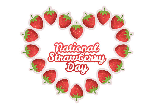 National Strawberry Day on February 27 to Celebrate the Sweet Little Red Fruit in Flat Cartoon Hand Drawn Templates Illustration