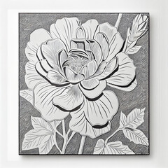 Lino cut Black and White Flowers Graphic design Ink illustration Grey scale hydrangea with Leafs and Forest