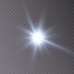 The effect of bright sunlight. Twinkling golden star isolated on transparent background.