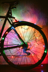 Bicycle decorated with Christmas lights