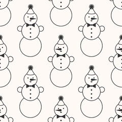 Christmas geometric simple line seamless pattern with snowmen.