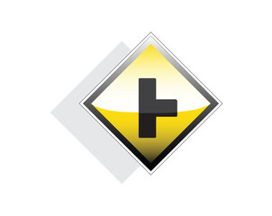 Obraz premium vector design of a yellow and black circular traffic sign or symbol indicating a right-hand triple intersection with priority
