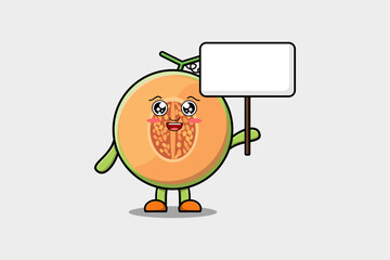Cute cartoon Melon character holding blank board in vector concept flat cartoon style illustration