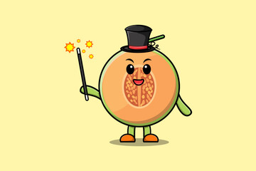 A gorgeous smart cute cartoon magician Melon style design in flat cartoon style illustration