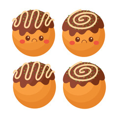 Doodle flat clipart. Cute takoyaki, Asian street food. All objects are repainted.
