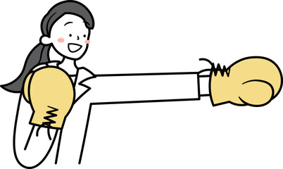 ボクシングをするアジア人ビジネスウーマンのイラスト素材