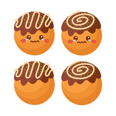 Doodle flat clipart. Cute takoyaki, Asian street food. All objects are repainted.