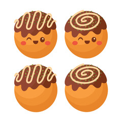 Doodle flat clipart. Cute takoyaki, Asian street food. All objects are repainted.