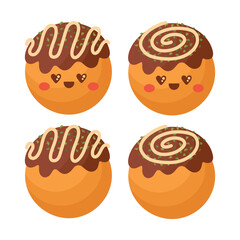 Doodle flat clipart. Cute takoyaki, Asian street food. All objects are repainted.