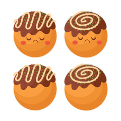 Doodle flat clipart. Cute takoyaki, Asian street food. All objects are repainted.