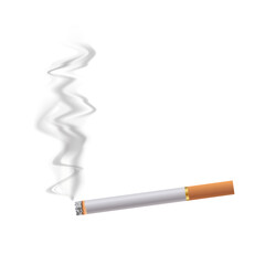 realistic cigarette with ash, orange filter, stages of burns isolated on white background vector illustration