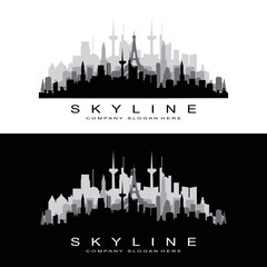 Fototapeta premium Skyline Logo Design, Cityscape Vector Tall Buildings, City Building Fit Design, Banner Template Construction Company