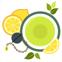 Tea cup illustration vector design. lemon green tea with tea bag banner illustration vector