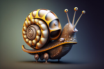 Abstract, isolated illustration of a mechanical snail. Generative AI