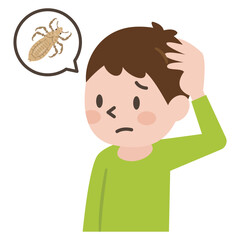 アタマジラミに悩む男の子のイラスト