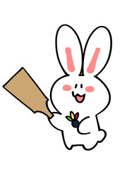 羽根突きをするゆるうさぎイラスト素材