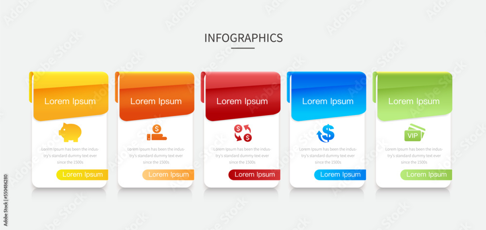 Poster vector infographic flow chart template with icons and 5 options or steps