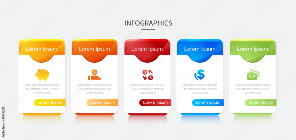 Poster vector infographic flow chart template with icons and 5 options or steps