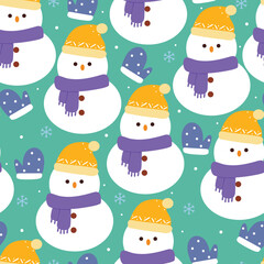 seamless pattern cartoon snowman. cute winter wallpaper for textile, gift wrap paper