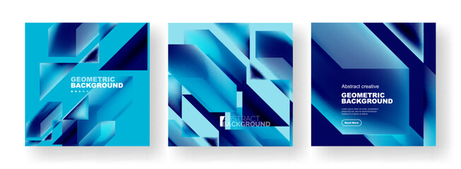 Fototapeta premium Vector set of abstract geometric poster backgrounds, colorful shapes with fluid colors. Collection of covers, templates, flyers, placards, brochures, banners