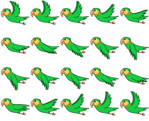Green parrot flying 2d animated sprite sheet PNG for video games