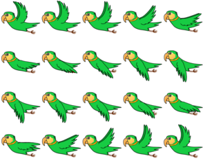 Green parrot flying 2d animated sprite sheet PNG for video games